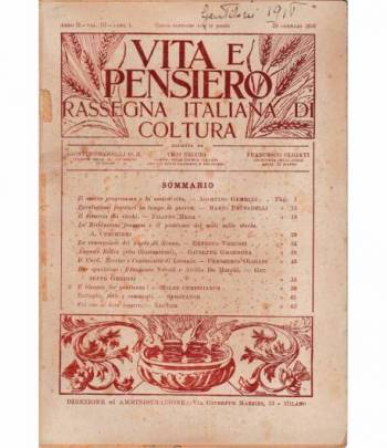 Vita e pensiero. Rassegna italiana di coltura - anno II - terzi volumi - 9 fascicoli 1916